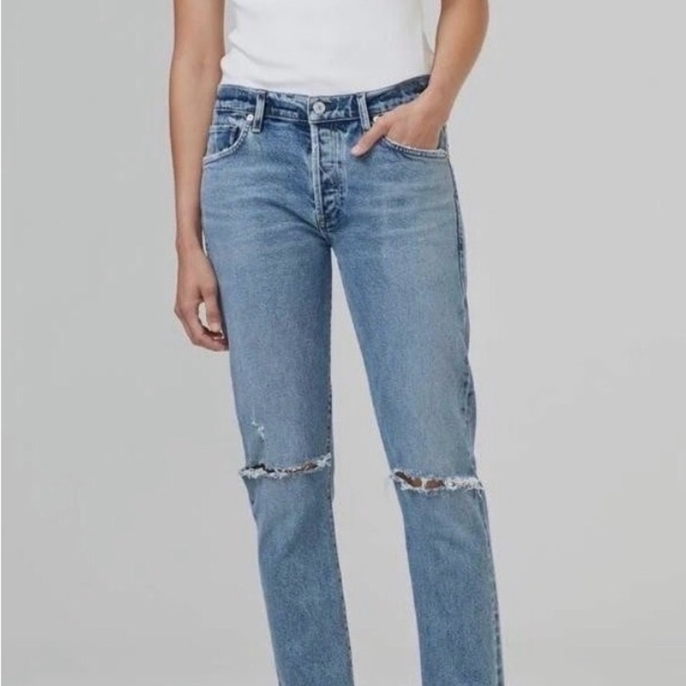 Citizens Of Humanity Light Blue Distressed Straight Leg Jeans